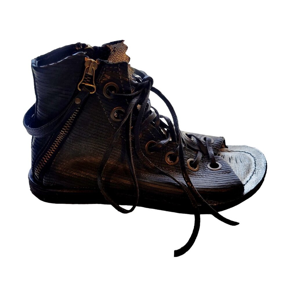 A.S.98 Black Leather Lace-Up High-Top Sandals - Picture 5 of 15